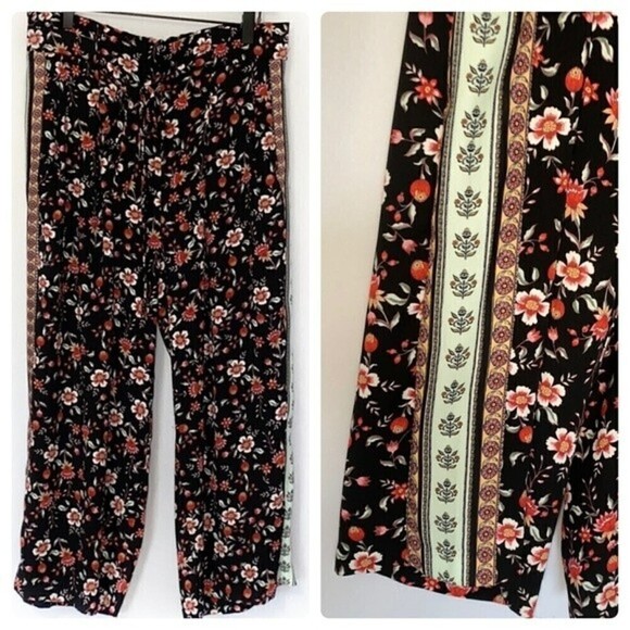 ADRIENNE Vittadini Size Medium Floral Wide Leg Pant Waist Tie Pockets - Picture 1 of 14